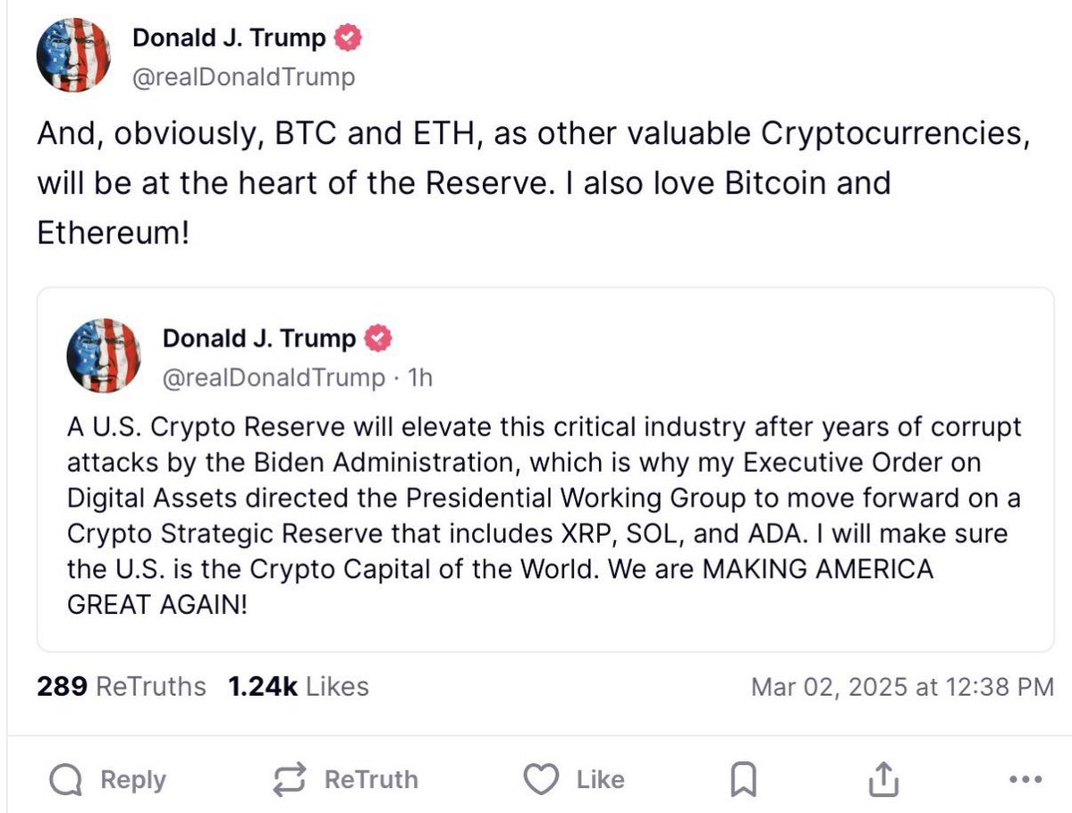 Trump crypto reserve announcement (Source: TruthSocial)